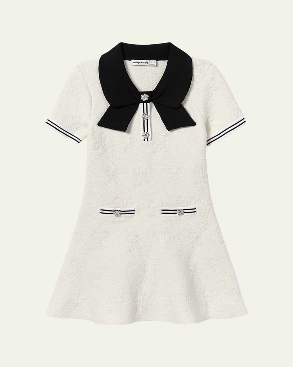 Girl's Bow Intarsia Knit Dress, Size 4-12